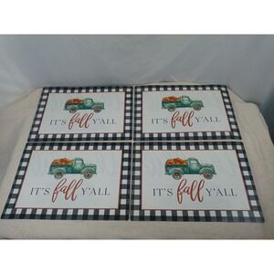 Robert Stanley Fall Placemats Set of 4 Truck Leaves It's Fall Y'all Decor